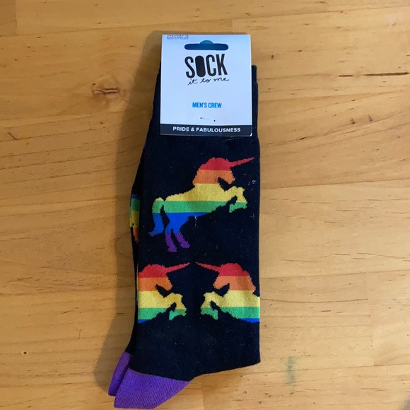 NWT Sock It To Me Pride & Fabulousness Men’s Crew Rainbow Unicorn Socks 🌈🦄 - Picture 1 of 3
